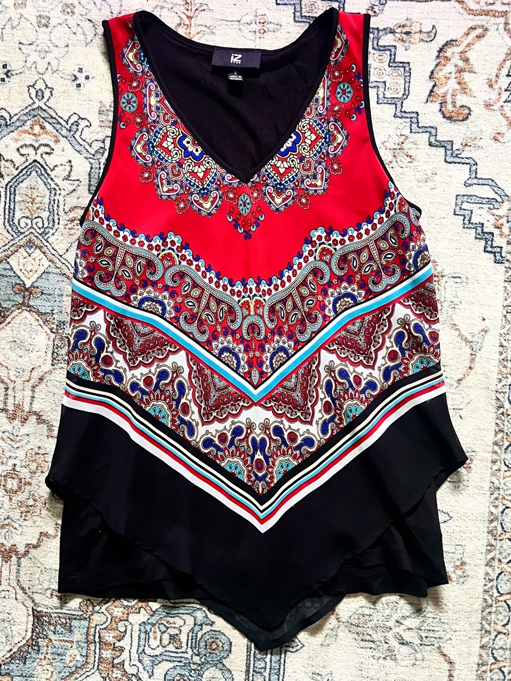 Stylish Red Paisley V-Neck Layered Tank Top - Women's